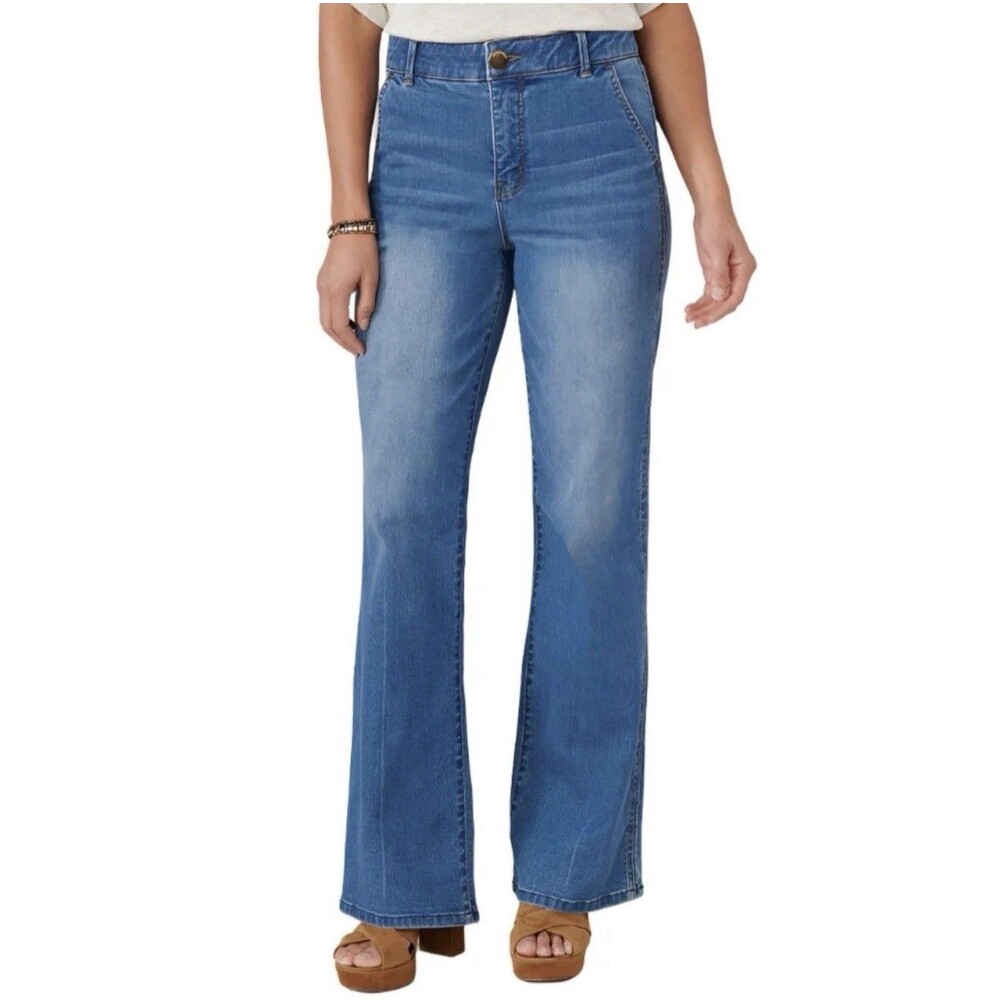 Democracy Ab Solution Skyrise Double Side Seam Bootcut Jeans Blue Flare SZ 6